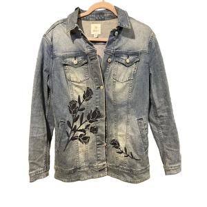 LuLaRoe Denim Floral Embroidered Jean Jacket Size Medium